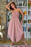 Arbi Gingham Shirring Bandeau Jumpsuit Indian Red